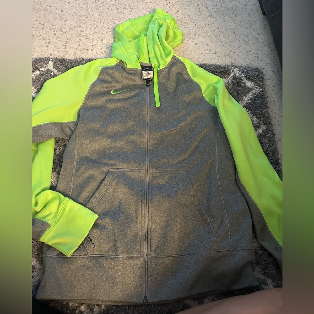 Nike thermal fit zip up men’s small grey with bright green